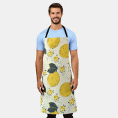 柑橘類カラフル、レモンの花の柄。 エプロン (着用した状態)