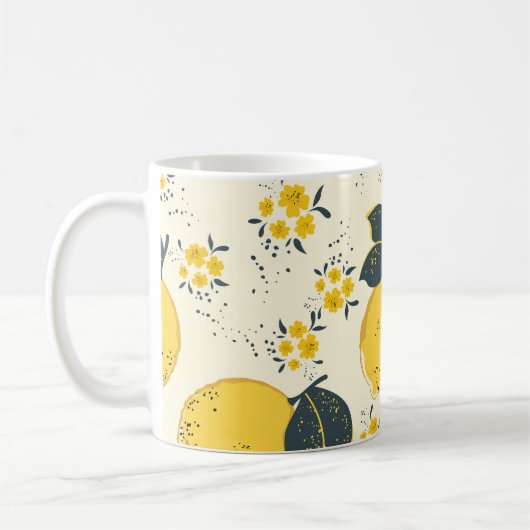 柑橘類カラフル、レモンの花の柄。 コーヒーマグカップ (左)