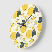 柑橘類カラフル、レモンの花の柄。 ラージ壁時計 (傾斜)