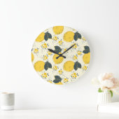 柑橘類カラフル、レモンの花の柄。 ラージ壁時計 (ホーム)