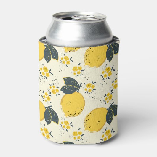 柑橘類カラフル、レモンの花の柄。 缶クーラー (缶正面)