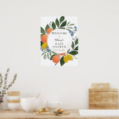 柑橘類グリーンリーブルーベビーシャワーウェルカムサイン ポスター (キッチン)