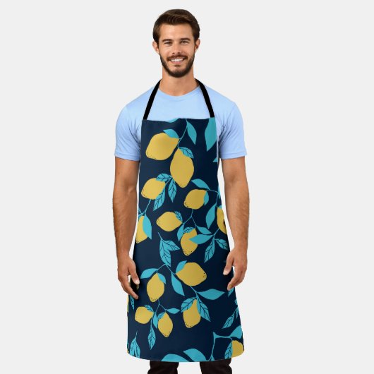 柑橘類シンプル:レモンを青に。 エプロン (着用した状態)