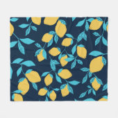 柑橘類シンプル：レモンを青に。 フリースブランケット (正面(横))