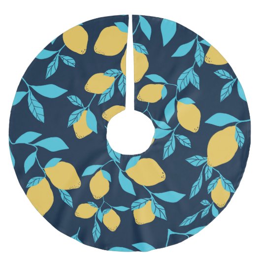 柑橘類シンプル:レモンを青に。 ブラッシュドポリエステルツリースカート (正面)