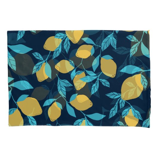 柑橘類シンプル：レモンを青に。 枕カバー (正面)