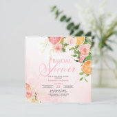 柑橘類テーマフルーツピンクフローラブライダルシャワー 招待状 (スタンド正面)