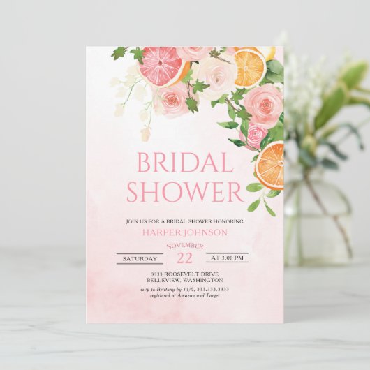 柑橘類テーマフルーツフローラブライダルシャワー 招待状 (スタンド正面)