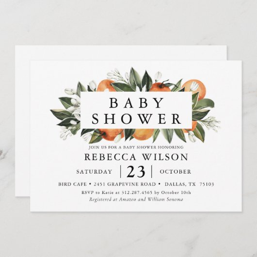 柑橘類テーマ春ベビーシャワー招待状 招待状 (正面/裏面)