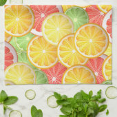 柑橘類パターン-グレープフルーツ、レモン、オレンジライム キッチンタオル (折り畳み)