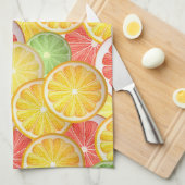 柑橘類パターン-グレープフルーツ、レモン、オレンジライム キッチンタオル (四つ折り)