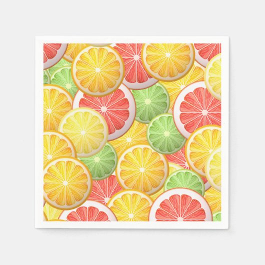 柑橘類パターン – グレープフルーツ，レモン，ライム，オレンジ スタンダードカクテルナプキン (正面)