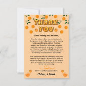 柑橘類フルーツかわいこちゃんオレンジピーチベビーシャワーモダン サンキューカード (正面)