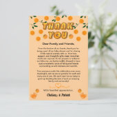 柑橘類フルーツかわいこちゃんオレンジピーチベビーシャワーモダン サンキューカード (スタンド正面)