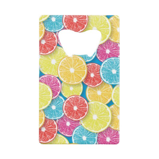 柑橘類フルーツスライスポップ・アートのアート クレジットカード栓抜き (正面)