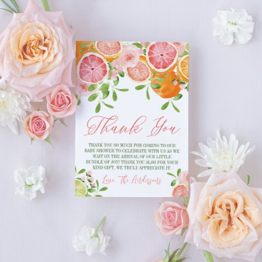 柑橘類フルーツ&フラワーベビーシャワー サンキューカード