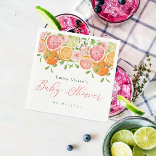 柑橘類フルーツ&フラワーベビーシャワー スタンダードカクテルナプキン