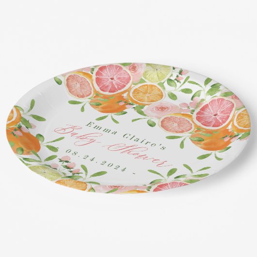 柑橘類フルーツ&フラワーベビーシャワー ペーパープレート (アングル)