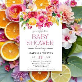 柑橘類フローラピンクオレンジかわいこちゃんレモンベビーシャワー 招待状