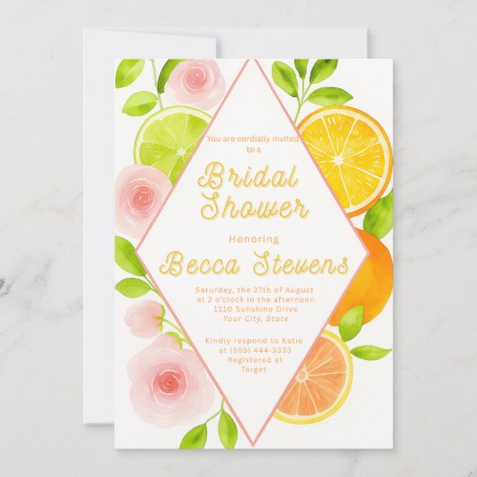 柑橘類フローラブライダルシャワー招待 招待状 (正面)