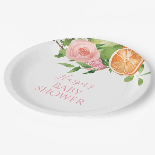 柑橘類フローラベビーシャワー ペーパープレート (アングル)