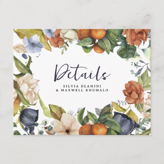柑橘類フローラ |ボタニカル結婚のゲスト詳細 エンクロージャーカード (正面)