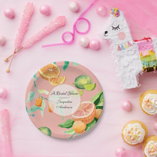 柑橘類ブライダルシャワーティーパーティーオレンジピンクリーフ ペーパープレート (パーティー)
