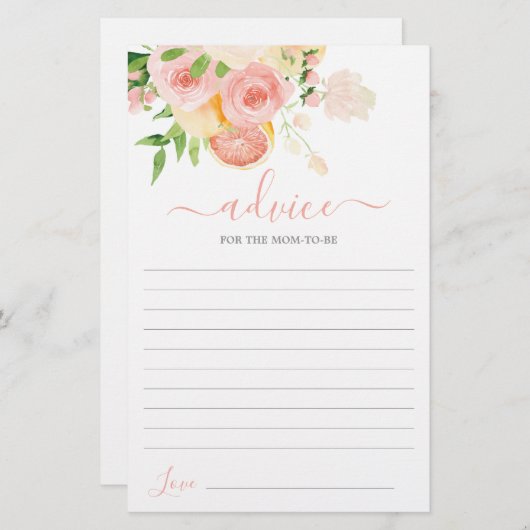 柑橘類ベビーシャワーアドバイスはママのためにカードになる (正面/裏面)