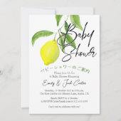 柑橘類ベビーシャワーレモンリーフ素朴の水彩 招待状 (正面)