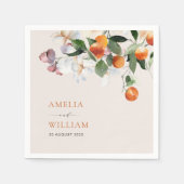 柑橘類モダンのオレンジと緑結婚色の スタンダードカクテルナプキン (正面)