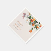 柑橘類モダンのオレンジと緑結婚色の スタンダードカクテルナプキン (角)