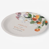 柑橘類モダンのオレンジと緑結婚色の ペーパープレート (アングル)