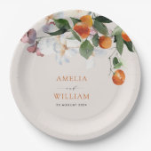 柑橘類モダンのオレンジと緑結婚色の ペーパープレート (正面)