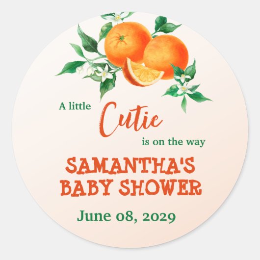 柑橘類リトルかわいこちゃんオンザウェイオレンジベビーシャワー ラウンドシール (正面)