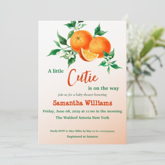 柑橘類リトルかわいこちゃんオンザウェイオレンジベビーシャワー 招待状 (スタンド正面)