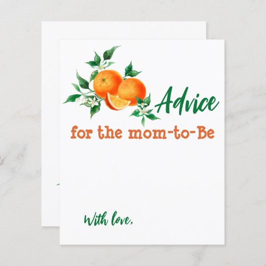 柑橘類リトルかわいこちゃんベビーシャワーアドバイスゲームカード (正面/裏面)