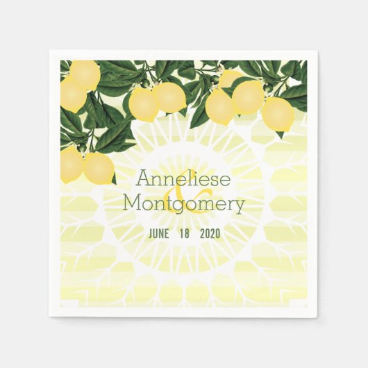 柑橘類レモストライプンス結婚ズ スタンダードカクテルナプキン (正面)