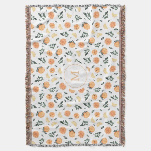 柑橘類レモンのオレンジの夏のモノグラム スローブランケット (正面縦)