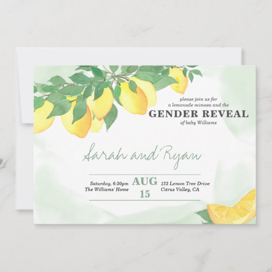 柑橘類レモンのミントウォッシュジェンダーリビール 招待状 (正面)