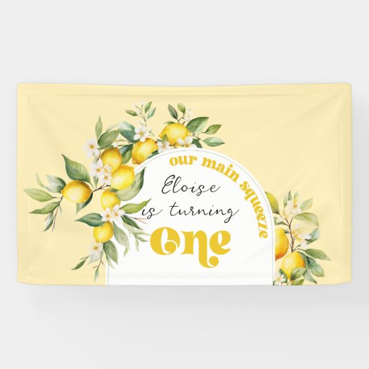 柑橘類レモンのメイン絞り1歳の誕生日パーティー 横断幕 (横)