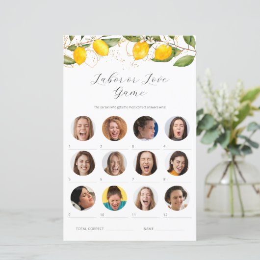柑橘類レモンの労働または愛ベビーシャワーゲームカード (スタンド正面)