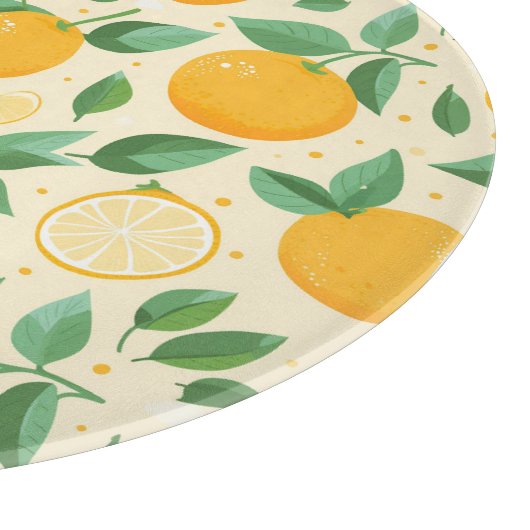 柑橘類レモンイエローのトロピカルフルーツ柄 カッティングボード (角)