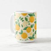 柑橘類レモンイエローのトロピカルフルーツ柄 コーヒーマグカップ (正面左)