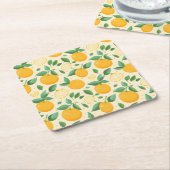 柑橘類レモンイエローのトロピカルフルーツ柄 スクエアペーパーコースター (アングル)