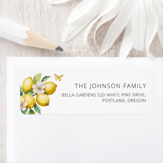 柑橘類レモンウォーターカラーベビーシャワー差出人住所 ラベル (インサイチュ)