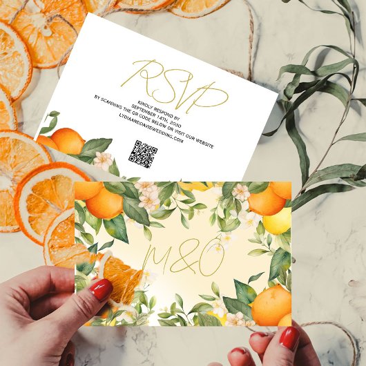 柑橘類レモンオレンジモダン植物学結婚の 出欠カード