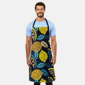 柑橘類レモンドードルパターン背景 エプロン (着用した状態)