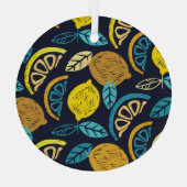 柑橘類レモンドードルパターン背景 ガラスオーナメント (裏面)