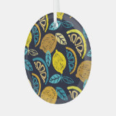 柑橘類レモンドードルパターン背景 ガラスオーナメント (正面左)