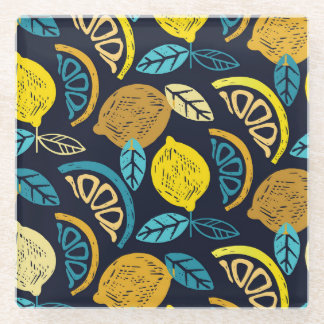柑橘類レモンドードルパターン背景 ガラスコースター